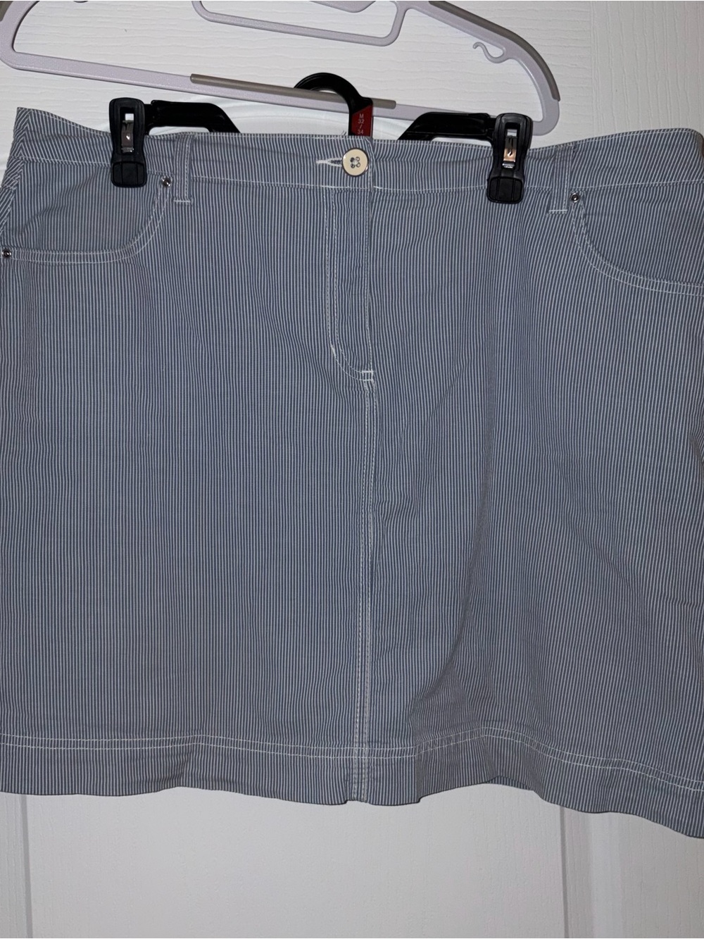 Karen Scott Women's Pinstripe A-Line Skort - Light blue /White Size 16